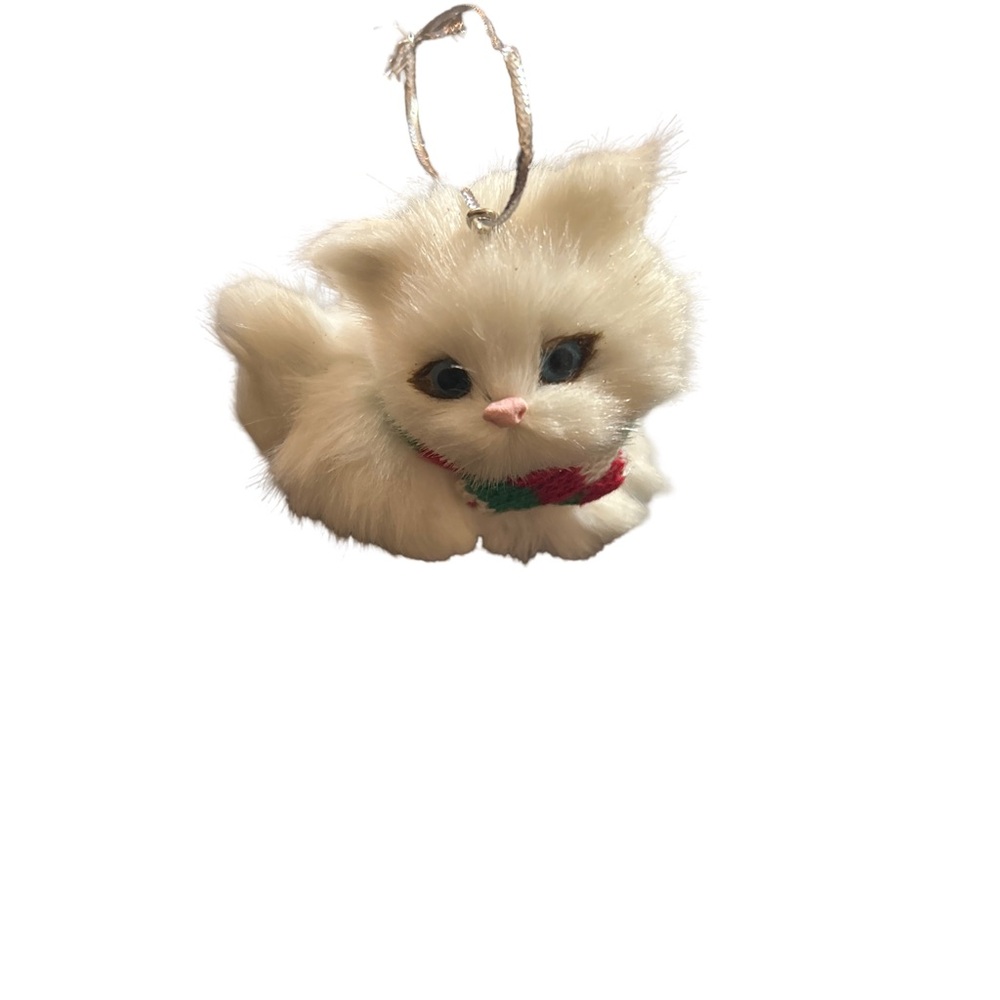 White Persian Fluffy Cat Christmas Ornament